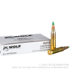 20 Rounds of 5.56x45 Ammo by Wolf Gold - 62gr FMJ M855