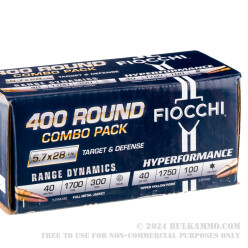 400 Rounds of 5.7x28mm Ammo by Fiocchi Combo Pack - 40gr FMJ & 40gr THP