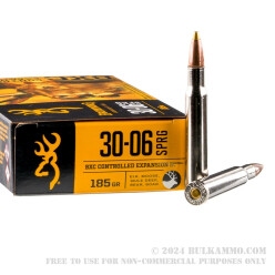 20 Rounds of 30-06 Springfield Ammo by Browning BXC - 185 Grain Brass Tip Boat tail