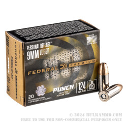 20 Rounds of 9mm Ammo by Federal Punch - 124gr JHP