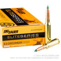 20 Rounds of 6.5 Creedmoor Ammo by Sig Sauer Elite Series - 130gr Controlled Expansion Tip