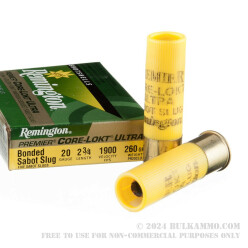 5 Rounds of 20ga Ammo by Remington Premier Core-Lokt Ultra - 260gr Bonded Sabot Slug