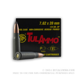 20 Rounds of 7.62x39mm Ammo by Tula - 124gr SP