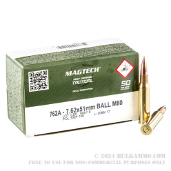 500  Rounds of 7.62x51mm M80 Ammo by Magtech - 147gr FMJ