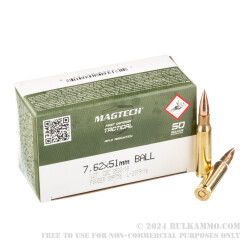 50 Rounds of 7.62x51 Ammo by Magtech - 147gr FMJ M80