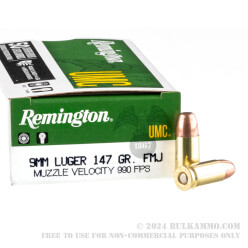 50 Rounds of 9mm Ammo by Remington - 147gr MC
