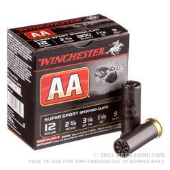 250 Rounds of 12ga Ammo by Winchester AA - 2 3/4" 1 1/8 ounce #9 shot