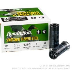 250 Rounds of 12ga Ammo by Remington Sportsman Hi-Speed Steel - 1 ounce #6 steel shot