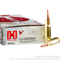 20 Rounds of 6.5 Grendel Ammo by Hornady V-Match - 100gr ELD-VT