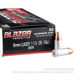 1000 Rounds of 9mm Ammo by Blazer Aluminum - 115gr FMJ