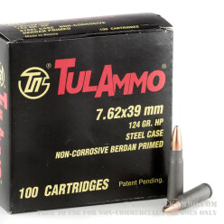 100 Rounds of 7.62x39mm Ammo by Tula - 124gr HP