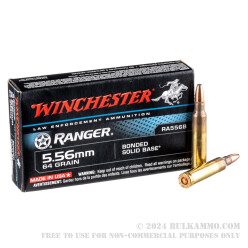 20 Rounds of 5.56x45 Ammo by Winchester Ranger - 64gr Bonded Solid Base