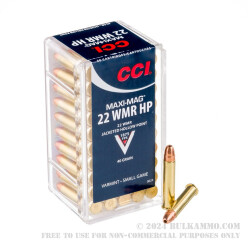 50 Rounds of .22 WMR Ammo by CCI Maxi-Mag - 40gr JHP