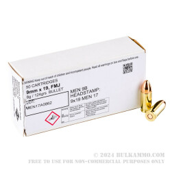 1000 Rounds of 9mm Ammo by MEN - 124gr FMJ