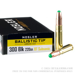 20 Rounds of .300 AAC Blackout Ammo by Silver State Armory - 220gr Ballistic Tip