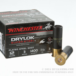 25 Rounds of 12ga 3" Ammo by Winchester Drylok Super Steel Magnum - 1 1/4 ounce #3 Shot