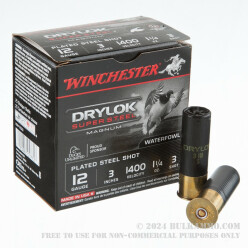 25 Rounds of 12ga 3" Ammo by Winchester Drylok Super Steel Magnum - 1 1/4 ounce #3 Shot