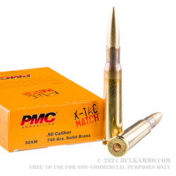 10 Rounds of .50 BMG Ammo by PMC - 740gr Brass Solid