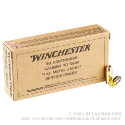 50 Rounds of .40 S&W Ammo by Winchester Service Grade - 165gr FMJ