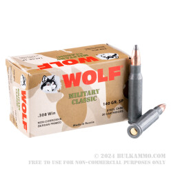 20 Rounds of .308 Win Ammo by Wolf - 140gr SP