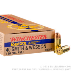 50 Rounds of .40 S&W Ammo by Winchester Ranger - 180gr FMJ