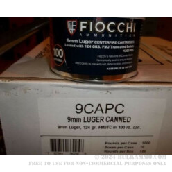 100 Rounds of 9mm Canned Heat Ammo by Fiocchi - 124gr FMJTC