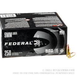 1000 Rounds of 9mm Ammo by Federal Black Pack - 115gr FMJ