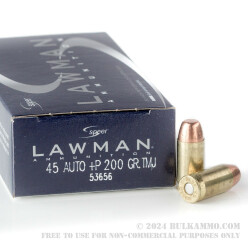 50 Rounds of .45 ACP + P Ammo by Speer Lawman - 200gr TMJ