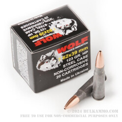 20 Rounds of 7.62x39mm Ammo by Wolf Ukraine - 123gr HP
