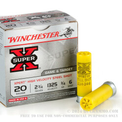 250 Rounds of 20ga Ammo by Winchester - 3/4 ounce #6 Shot (Steel)