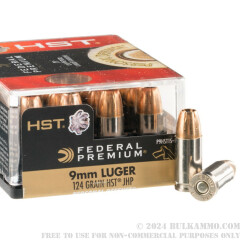 200 Rounds of 9mm Ammo by Federal - 124gr JHP HST