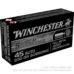 500 Rounds of .45 ACP Ammo by Winchester Super Suppressed - 230gr FMJ Encapsulated