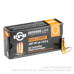 50 Rounds of 9mm Ammo by Prvi Partizan - 147gr JHP
