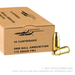 1000 Rounds of 9mm Ammo by American Ballistics - 115gr FMJ