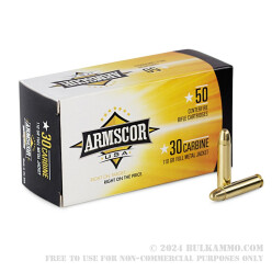 50 Rounds of .30 Carbine Ammo by Armscor USA - 110gr FMJ