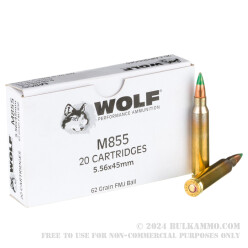 1000 Rounds of 5.56x45 Ammo by Wolf Gold - 62gr FMJ M855