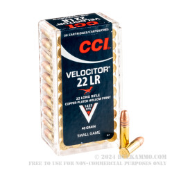 50 Rounds of .22 LR Ammo by CCI Velocitor - 40gr CPHP