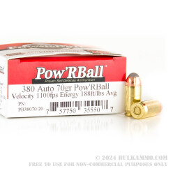 20 Rounds of .380 ACP Ammo by Corbon  - 70gr PowR Ball