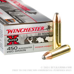 20 Rounds of .450 Bushmaster Ammo by Winchester Super-X - 260gr SP
