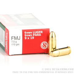 50 Rounds of 9mm Ammo by Sellier & Bellot Police - 115gr FMJ