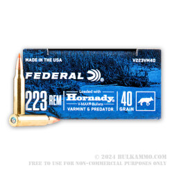 20 Rounds of .223 Ammo by Federal Varmint & Predator - 40gr V-MAX