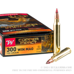 20 Rounds of .300 Win Mag Ammo by Winchester Copper Impact - 150gr Copper Extreme Point *BULLET DISCOLORATION*