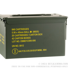 840 Rounds of 5.56x45 Ammo by Lahab in Ammo Can - 62gr FMJ M855