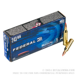 20 Rounds of .243 Win Ammo by Federal Varmint & Predator - 75gr V-MAX