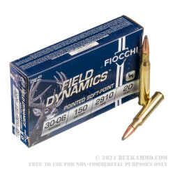 20 Rounds of 30-06 Springfield Ammo by Fiocchi - 150gr PSP