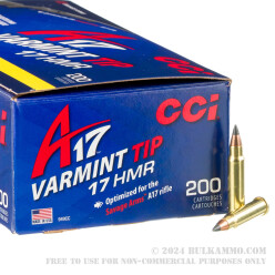 200 Rounds of .17HMR Ammo by CCI - 17gr Polymer Tip