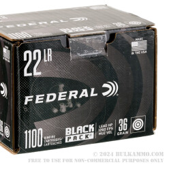 1100 Rounds of .22 LR Ammo by Federal Black Pack - 36gr LHP