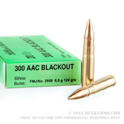 500 Rounds of .300 AAC Blackout Ammo by Sellier & Bellot - 124gr FMJ