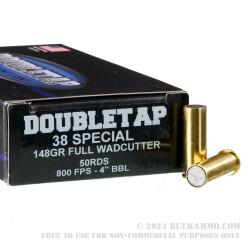 50 Rounds of .38 Spl Ammo by Doubletap - 148gr Hard Cast Wadcutter