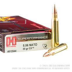 200 Rounds of 5.56x45 Ammo by Hornady Superformance - 55gr CX